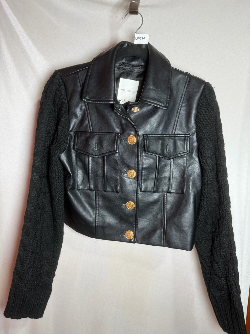 Avec Les Filles Black Mixed-Media Jacket Size S CLW224G
